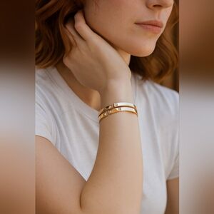 NWT Marlyn Schiff Double Bar Hinge Cuff with Stones-Gold